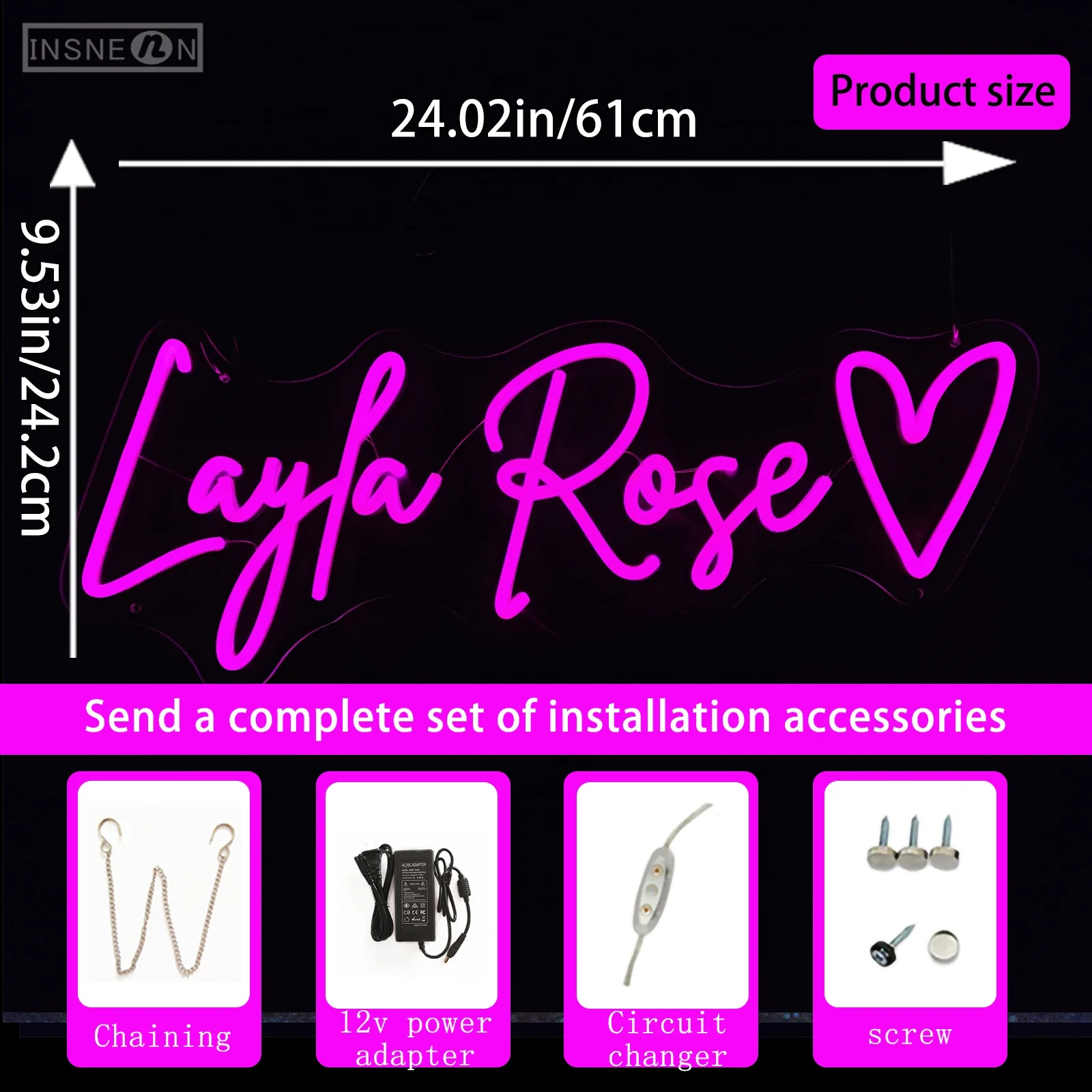 Layla Rose Neon Sign ไฟ LED นีออนสําหรับตกแต่งผนังห้องงานแต่งงานวันวาเลนไทน์ปาร์ตี้บาร์ห้องนอน Neon Night โคมไฟนีออน