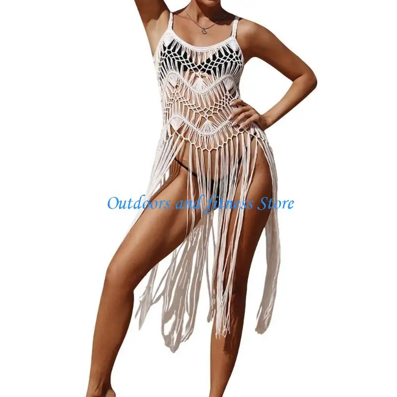 

H053 Women Bathing Suit Cover Up Tassels Swimsuit Cover Up Hollow out Beach-Dress