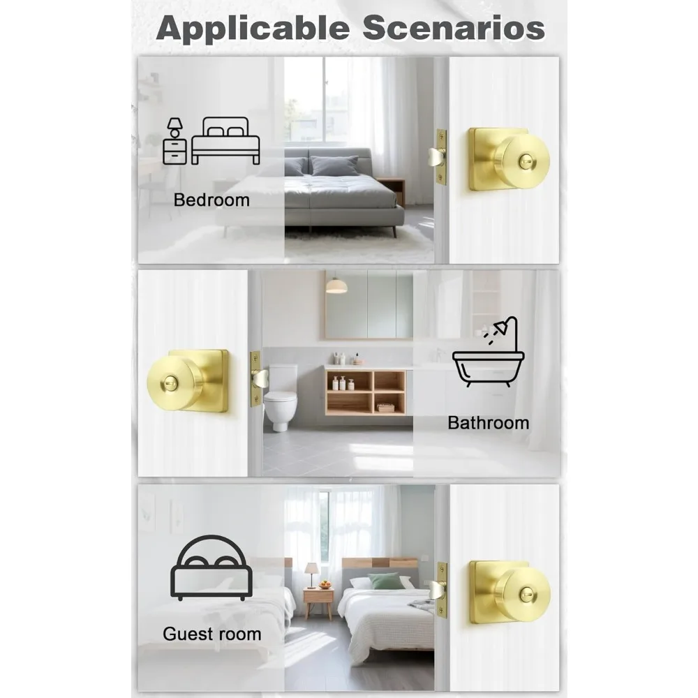 مقابض الأبواب الداخلية بدون مفتاح، 4 عبوات من مقابض أبواب الخصوصية، قاعدة مربعة كلاسيكية لغرفة النوم والحمام، نعل دخول آمن بدون مفتاح #5