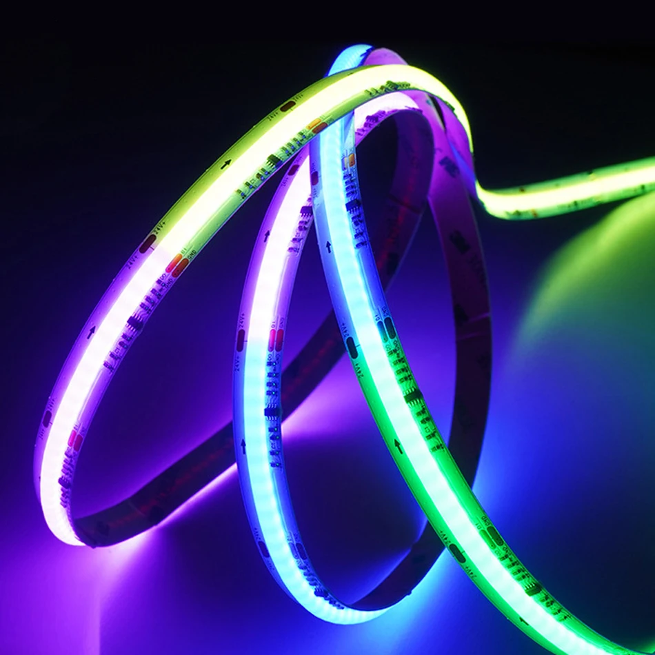 Droom Kleur Vloeiende Cob Led Strip 24V Dimbare Flexibele Adresseerbare Led Strips Lichten Volledige Kleur Rgb Led Strip