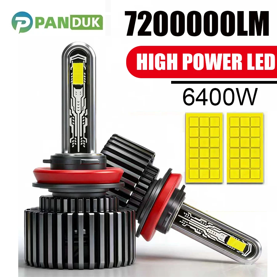 

Светодиодные лампы PANDUK H7 LED Canbus H11 H4 H1 HB3 9005 HB4 9006 H8 HIR2 9012 7600000LM 6400W для автомобильных фар и мотоциклов, 6000K, 12V 24V