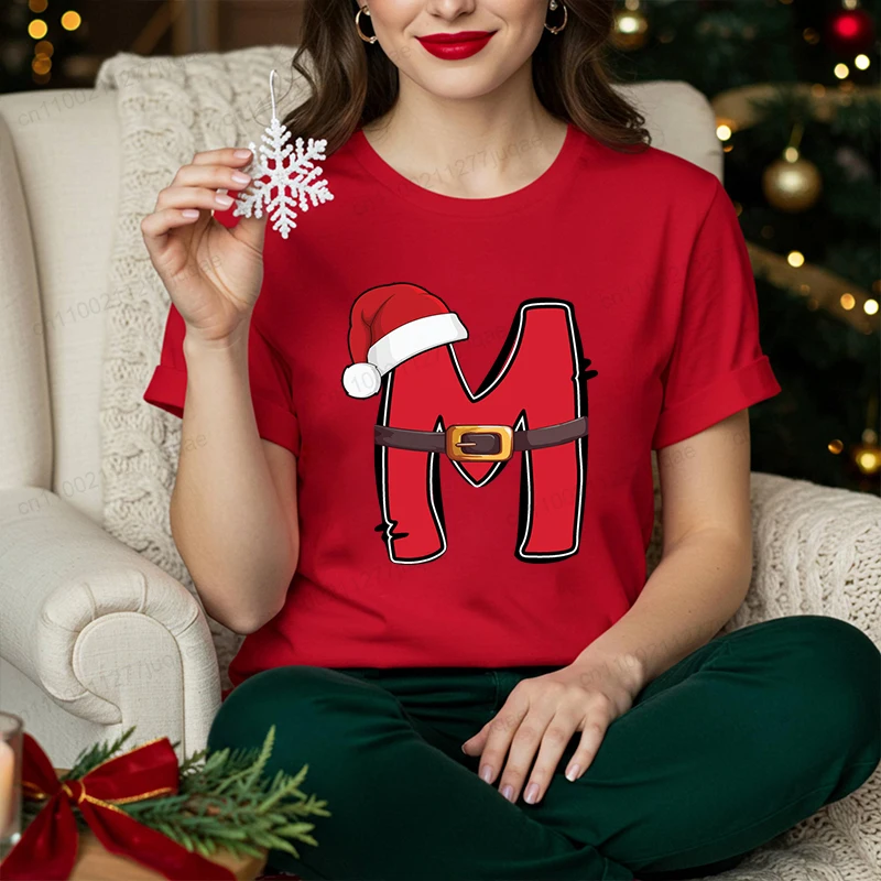 Christmas Family Matching Clothes Christmas Santa Alphabet Tshirt for Mother Father Kids Couple Child Family Xmas Party Outfit
