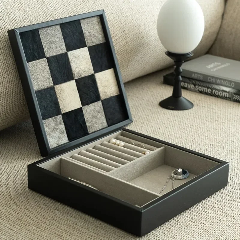 Modern Chessboard Jewelry Tray Light Luxury Storage Box for Rings Earrings Necklace Organizer Desktop Decoration Home