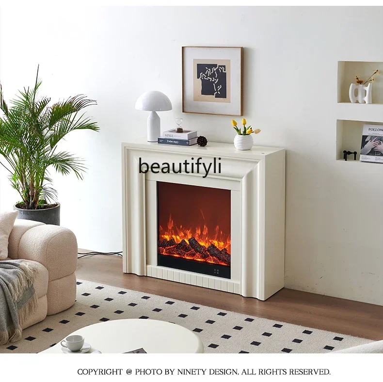 lbFrench fireplace decorative cabinet, cream wind mantel simulation fire electronic fireplace core home customization