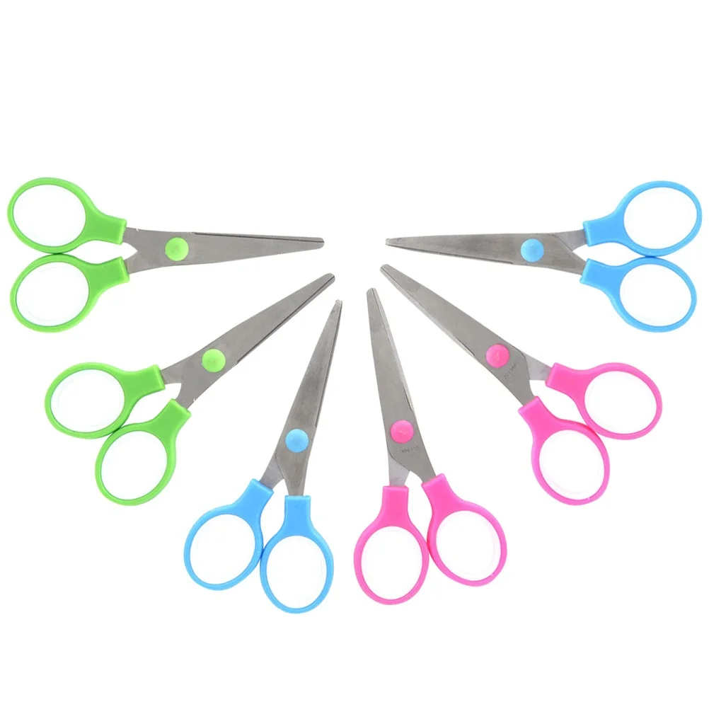 6pcs Student Scissors Stainless Steel Safe Edge For Paper Cutting Diy Scrapbook Greeting Cards Plastic Scissor