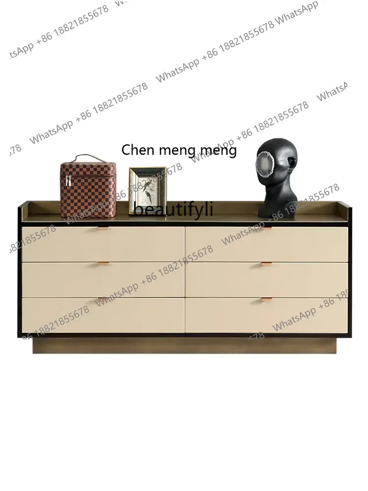 

Y zq Italian Light Luxury Chest of Six Drawers Bedroom High TV Cabinet Living Room Solid Wood Entrance Cabinet Storage Cabinet