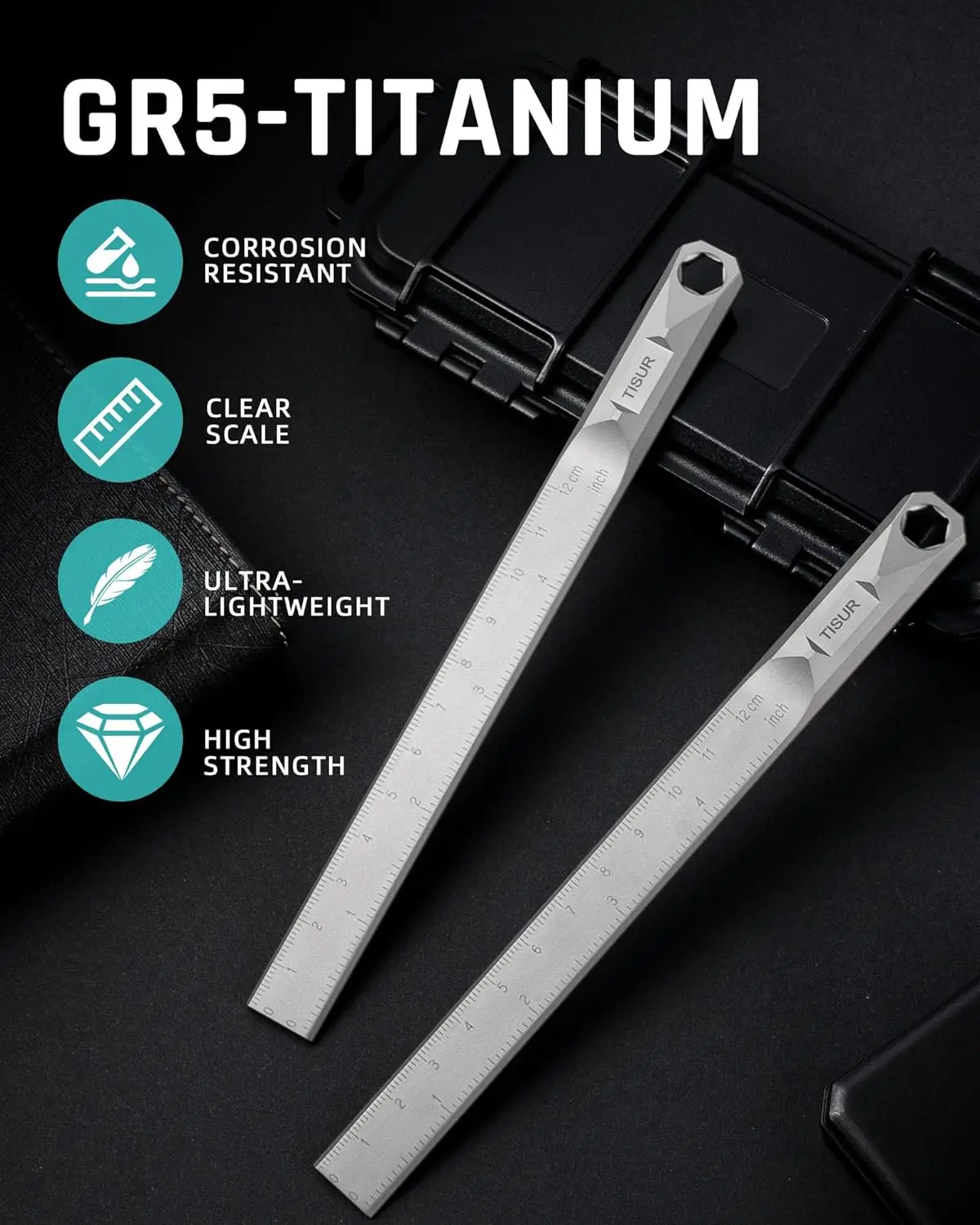 Titanium Straight Edge Ruler in Both CM & INCH12cm Scale Metal Ruler, Measuring Ruler Tool for Quilting Sewing Drafting