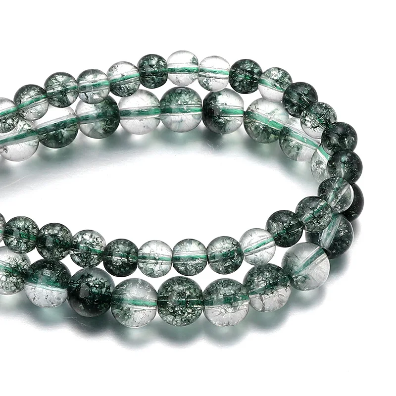 

6/8/10/12mm Natural Green Cracked Crystal Stone Round Loose Spacer Beads for Jewelry Making DIY Bracelet Necklace