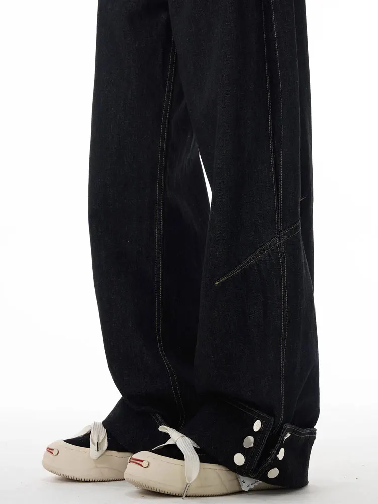 

Мужские джинсы в стиле американского хип-хопа, свободного кроя, с отворотами, на пуговицах, прямые, повседневные, ретро...