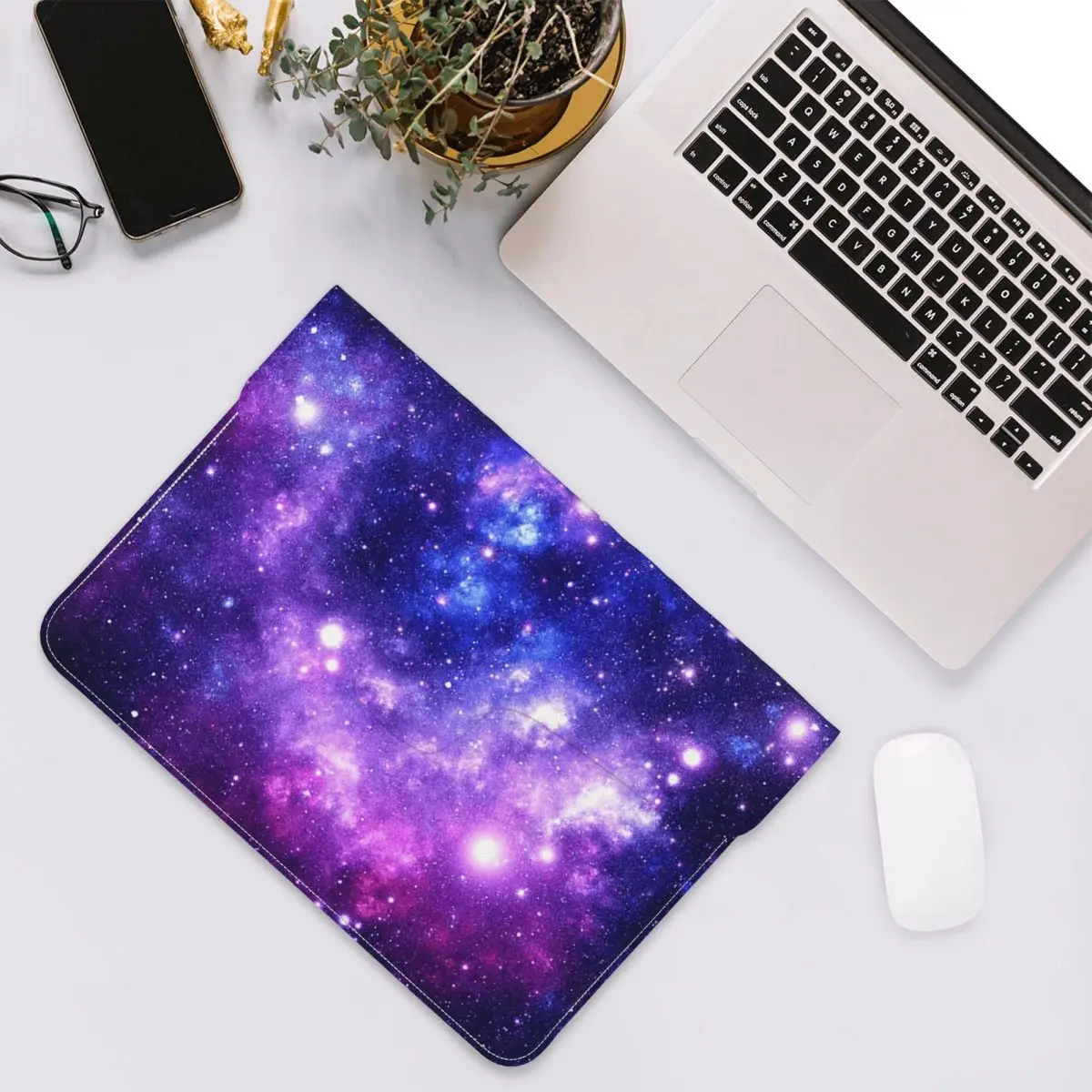 Purple Blue Galaxy Nebula PU Leather Horizontal Laptop Sleeve Shockproof Soft Lining Notebook Case 13 Inch