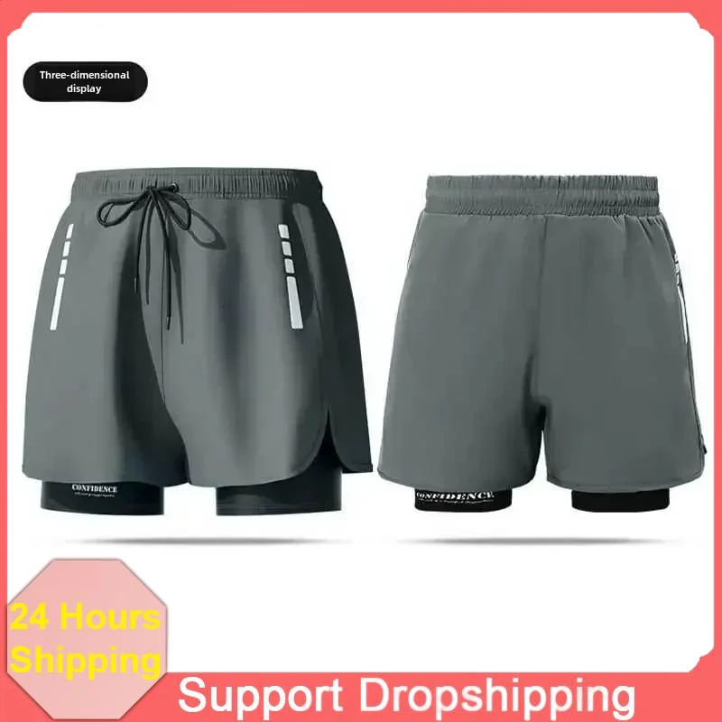 

Men's Aro Pants Summer Swimming Trunks Double-layer Quick Drying Running Swim Trunks Anti Awkwardness Men's Short Beach Pants