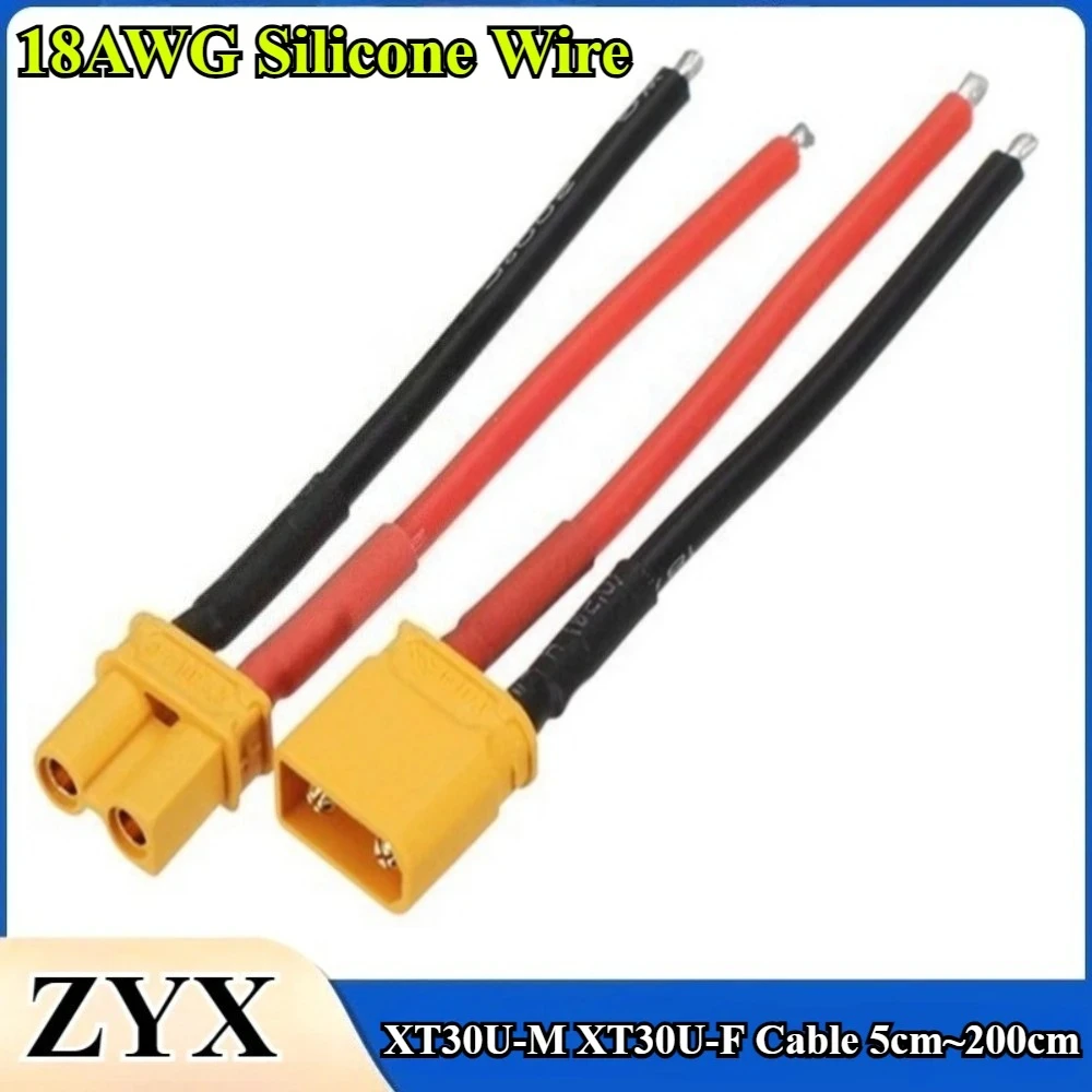 

XT30 XT30U XT30U-M/F Male Female Plug Cable with 18AWG Silicone Wire Length 5cm/10cm~200cm for RC Lipo Battery FPV Drone Charger