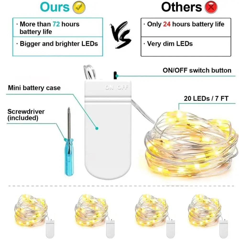 6 قطعة أضواء سلسلة الجنية مقاوم للماء 10 أضواء/20 أضواء 1 متر/2 متر وميض اليراع أضواء النجوم LED أضواء سلسلة وميض #6