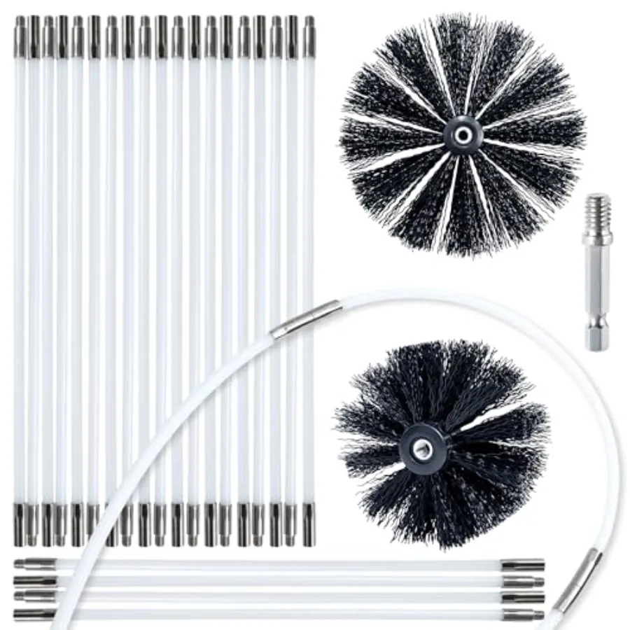 Dryer Vent Cleaner Kit Chimney Sweep Cleaning Tools Pellet Stove Cleaner Kit Air Dryer Duct Fireplace Brushes for Easy Lint Cle