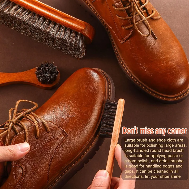ABMH-7 piezas de cepillo para zapatos de pelo de caballo, Kit de brillo, zapatos de cuero, cepillo de limpieza para botas, cuidado, aplicadores limpios Dauber