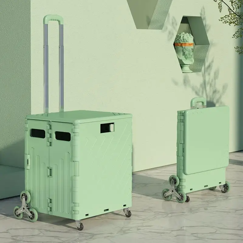 sturdy-thickened-shopping-cart-hand-pulling-vegetable-buying-truck-portable-plastic-material-retractable-handle-household-sto