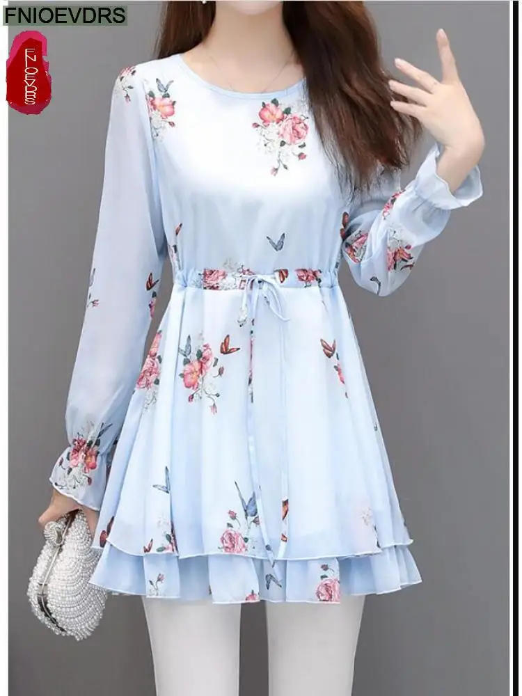 2022 Women Retro Elegant Office Lady Vintage Loose Floral Print Ruffles Peplum Tops Belly Long Tunic Basic Shirts Blouses 4239