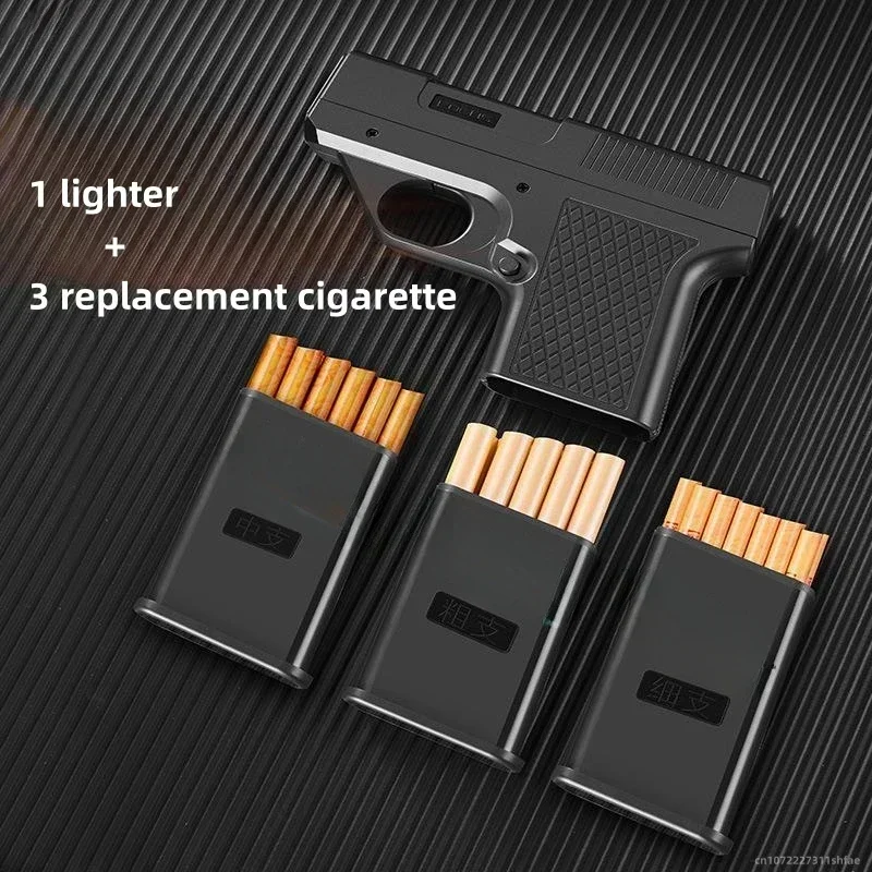 2027 New Clip Gun Type Butane Gas Lighter Three Capacity Cigarette Holder Windproof Jet Blue Flame Lighters Men's Gifts (NO GAS)