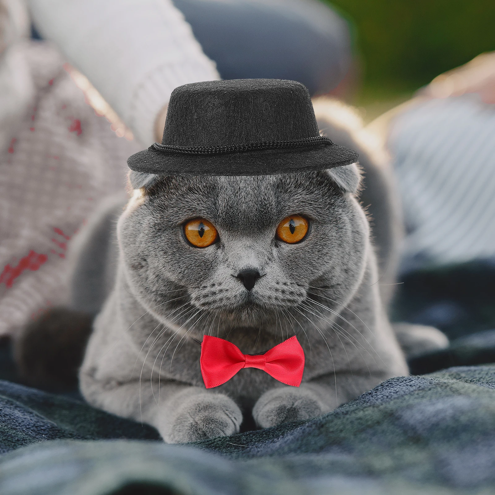 

Durable Cloth Pet Bowler Hat Bunny Bowtie Set Mini Hamster Accessories Cute Party Supplies For Small Animals Cleanable