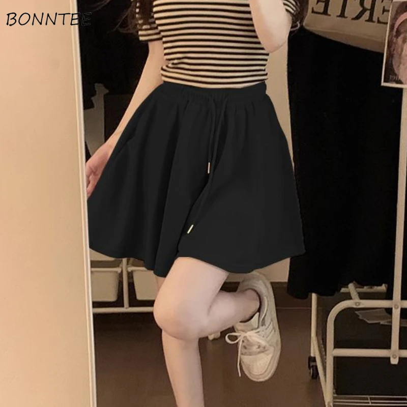 

Sporty Shorts Women High Waist Chic Solid Casual Loose Korean Style Drawstring Hotsweet Fashion All-match Female Wide Leg Ins