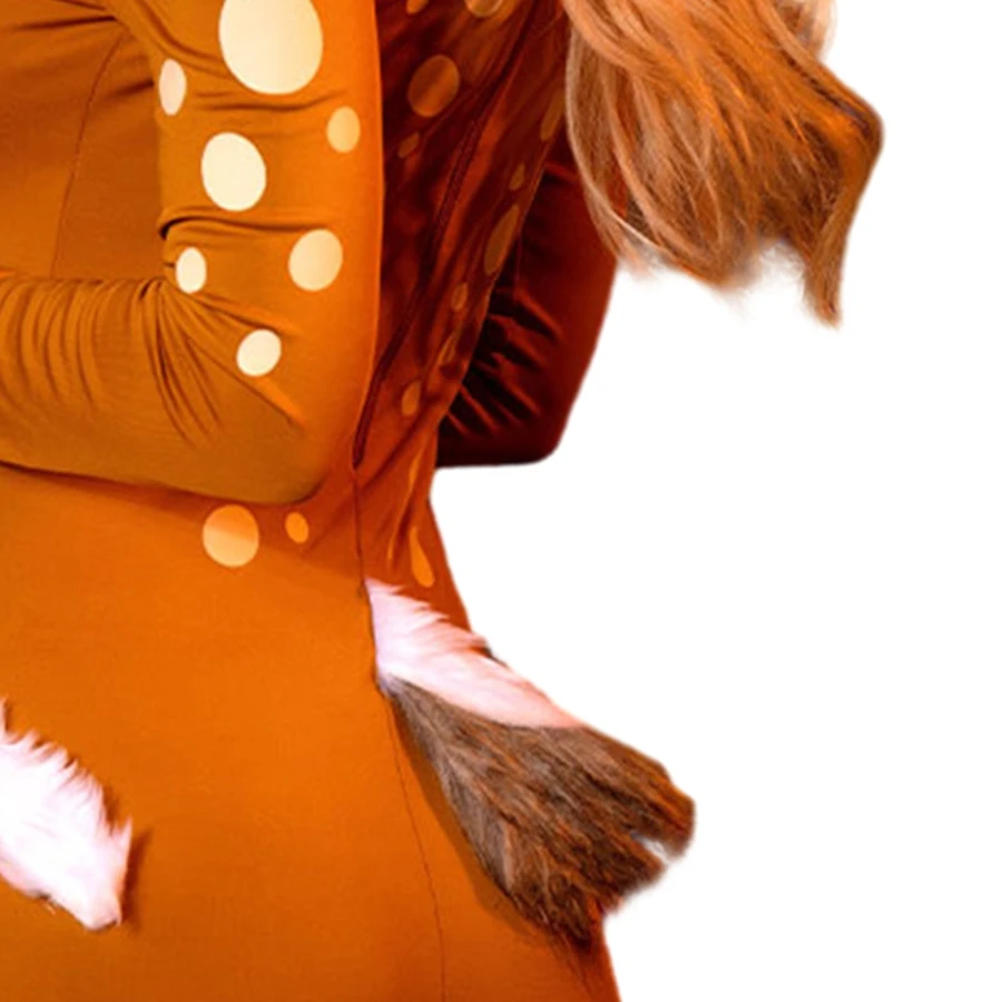 Disfraz de reno de Halloween para mujer, monos ajustados de manga larga con hombros descubiertos y ribete borroso, disfraz de Cosplay, trajes de fiesta