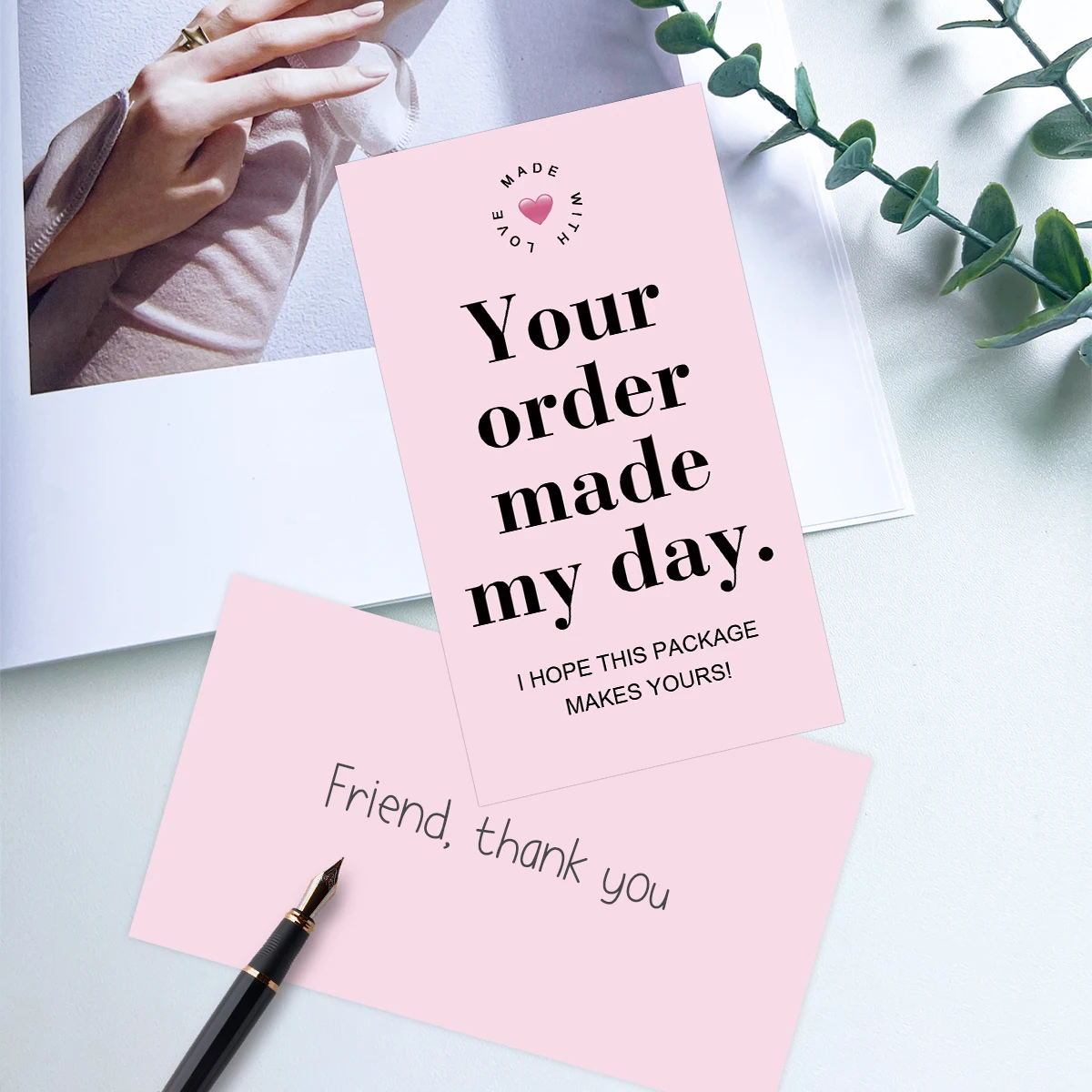 50pcs Pink Thank You Cards With'your Order Made My Day'message,Appreciation Card For Small Business Package,Retailer Thanks Note