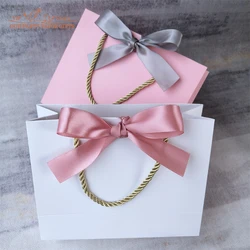 10/50pcs Fashion Pink gift bag Packaging Ribbon Paper Bag Handbag Jewelry Wig For Bead Charm Bracelet Necklace Ring Earring