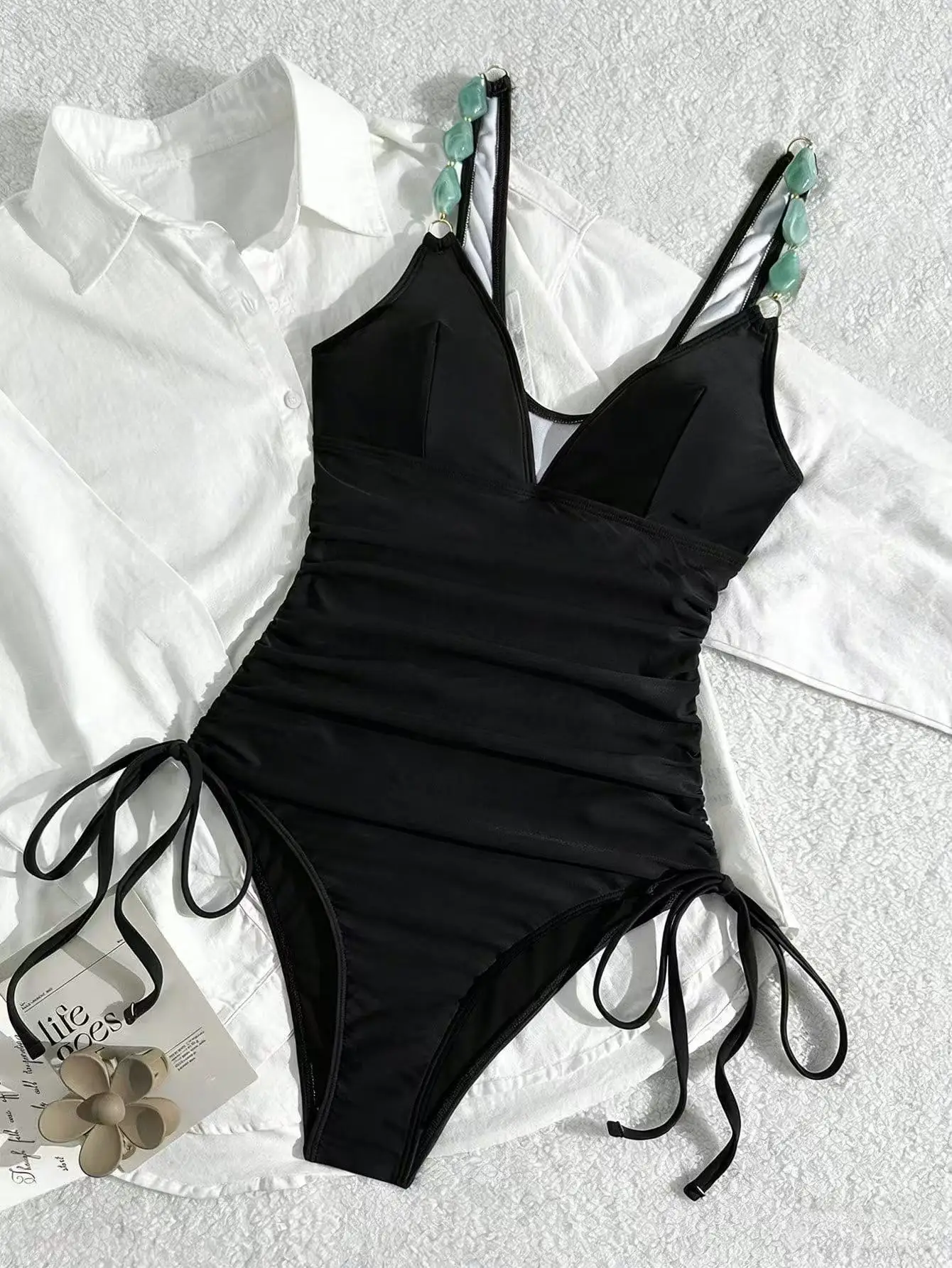Traje de baño sexy de una pieza con cuello halter y espalda descubierta, cuello en V profundo, para mujer, 2026, negro/café, sin mangas, con tirantes finos, body de verano