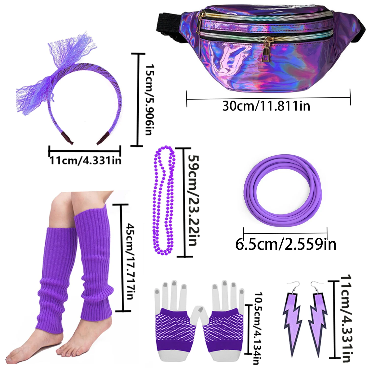 Conjunto de acessórios para fantasia de saia tutu arco-íris para festa dos anos 80