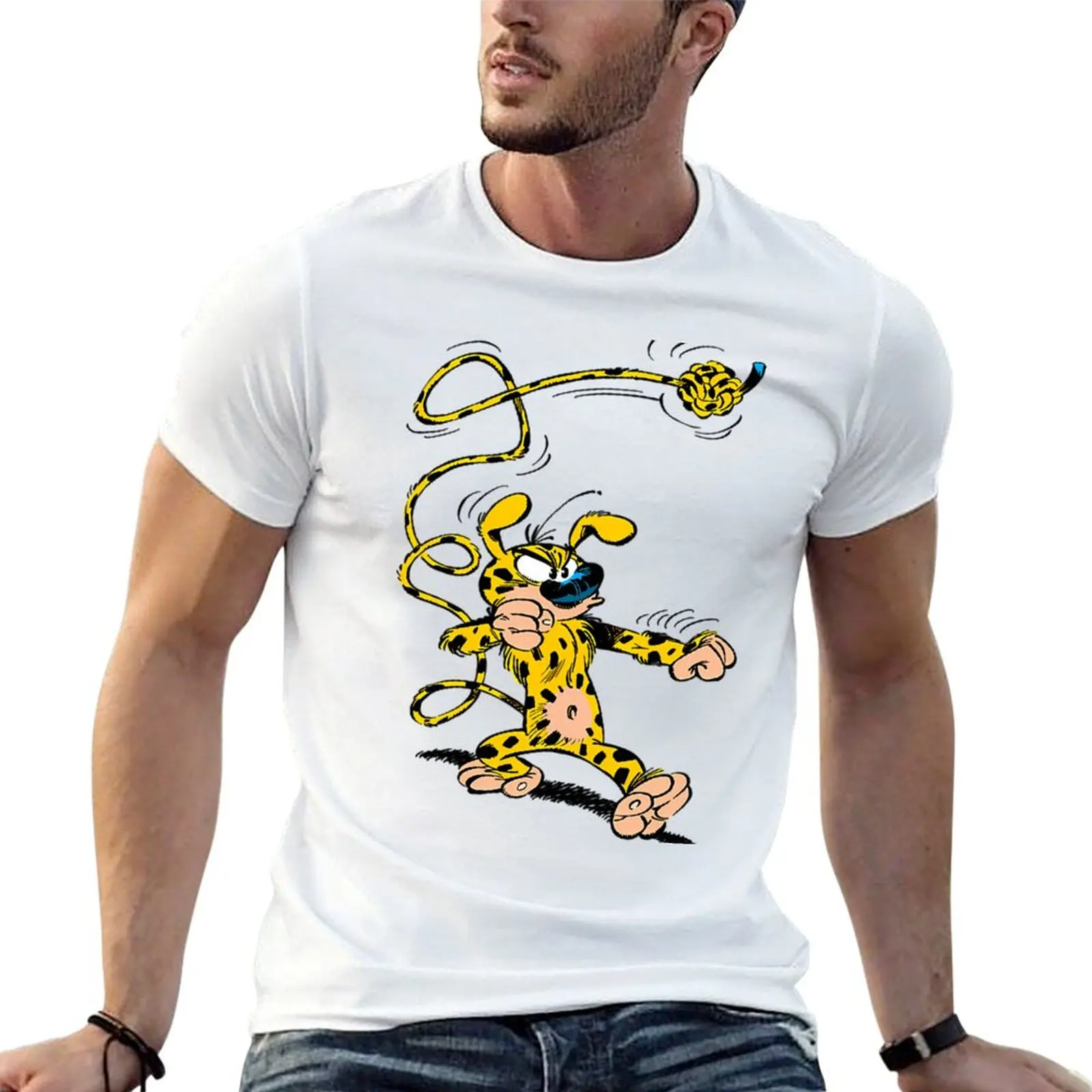 Marsupilami boxing Gaston Lagaffe Movie Cartoon Color Big Ben T-Shirt Classic Graphic Short Sleeve Top