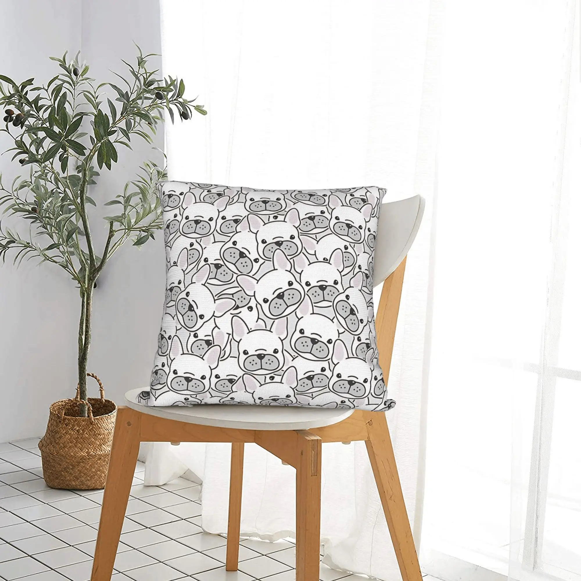 French Bulldog Pack  Throw Pillow Cover Polyester Cushions for Sofa Dogs Pattern Vintage Cushion Covers