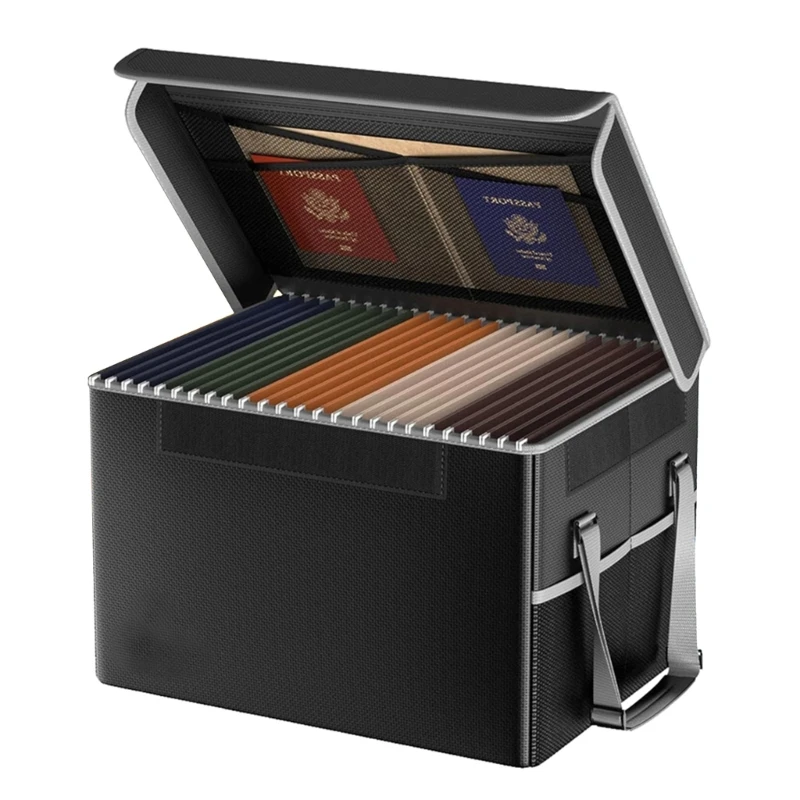 Foldable Fireproof File Organiser Box with Lock, Fireproof Document File Folder Organiser Filing Box with Handle