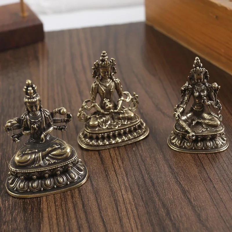 Brass God of Wealth Thousand-Armed Guanyin Bodhisattva Tibetan Buddha Statue Brass Metal Crafts Ornament