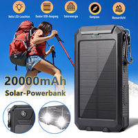 20000mAh Solar Fast Charging Power Bank Portable Battery 2-USB Large Capacity with Mobile Power Supply Flashlight