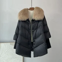 Hot Female Loose Outerwear Fashion Down Jacket Overcoat Women Winter Coat 90% White Duck Down Jacket With Big Woolen Collar Coat