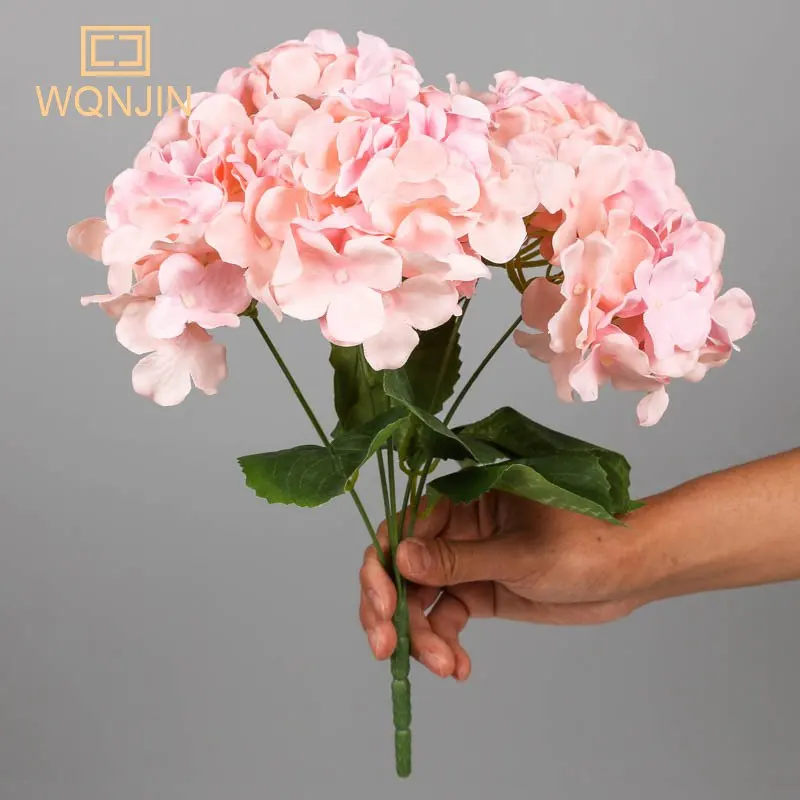 WQNJIN 5-köpfe Hortensienstrauß aus Seide, künstliche Blumen für Party, Hochzeit, Wohnzimmer, Dekoration, Zubehör, Heimdekoration – Detail 7