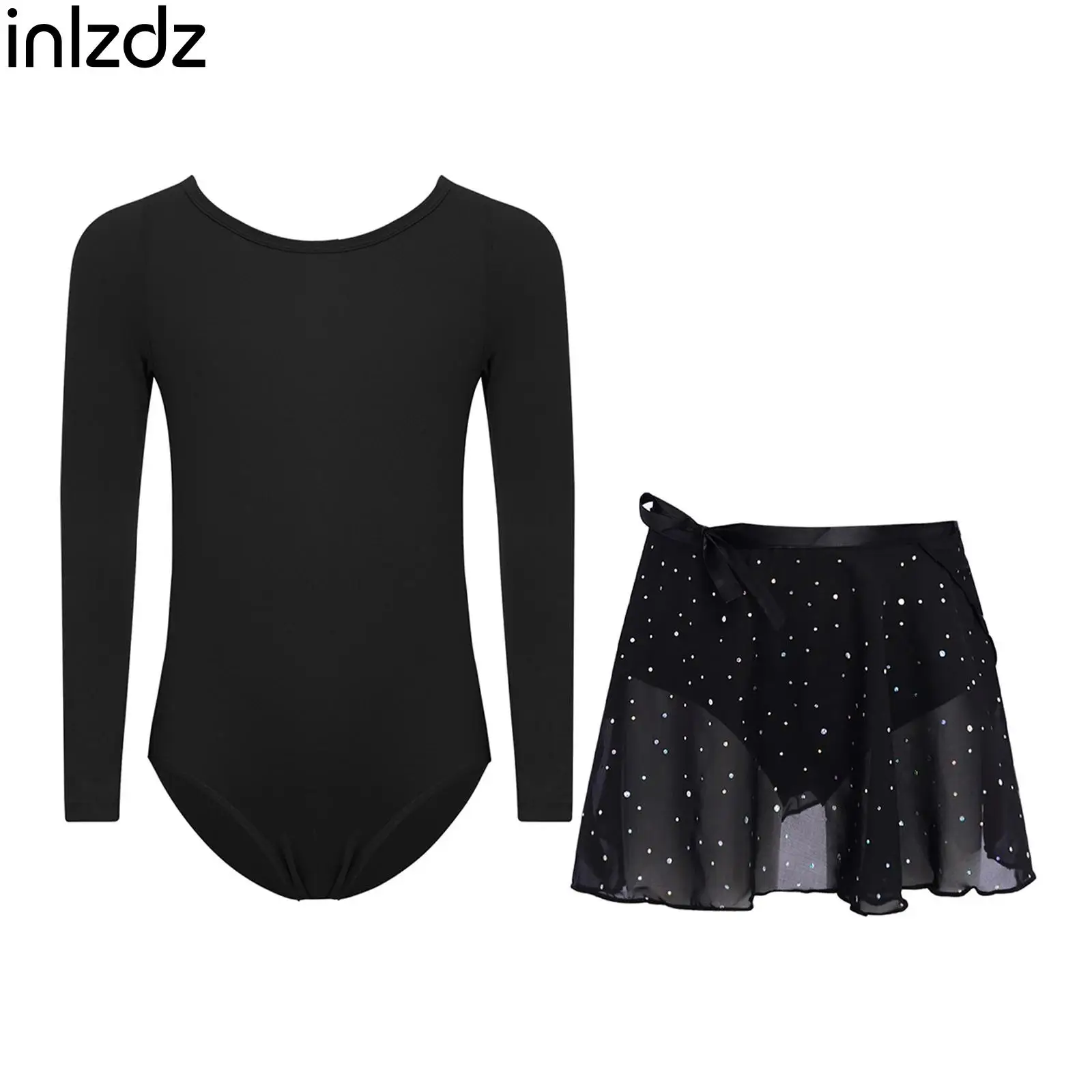 

Комплект из 2 предметов: Купальник-юнитард для девочек-подростков для художественной гимнастики и фигурного катания, балетный танцевальный костюм с пайетками и юбкой