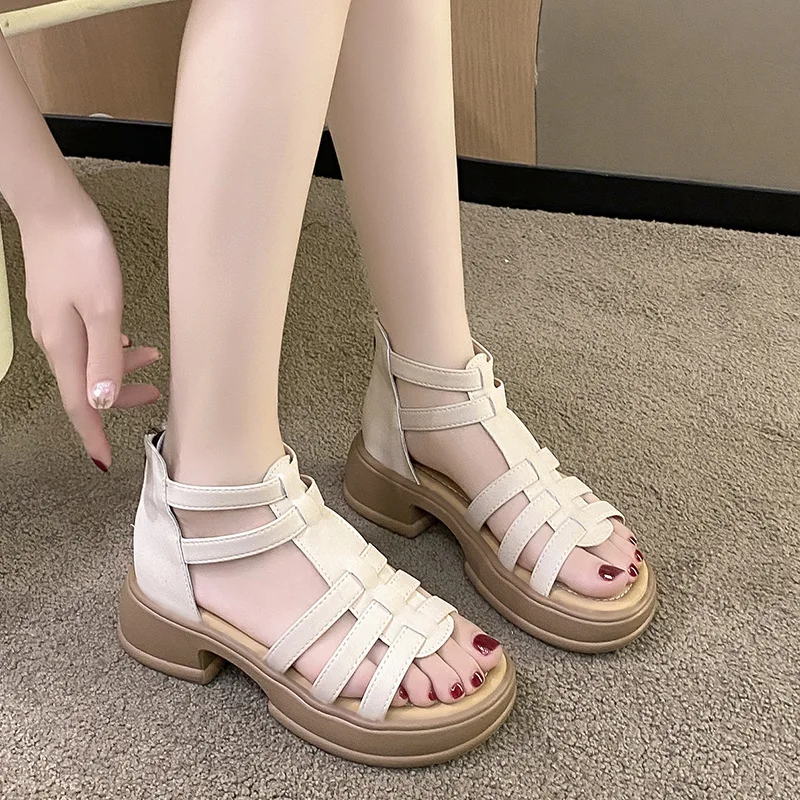 2024 Summer New Womens Sandals Fashion Women Shoes Soft Bottom Roman Sandals Zipper Platform Shoes Versatile Sandalias Femininas