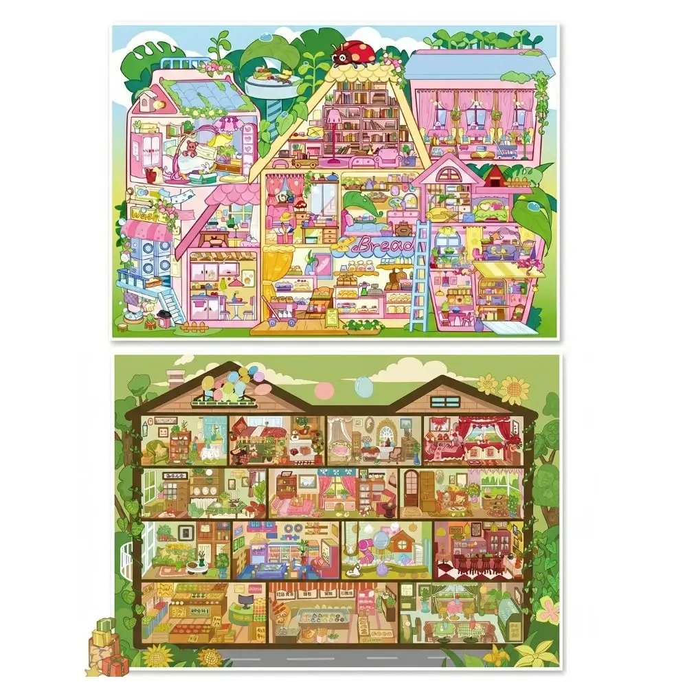 

Dreamy Fairy Tale House Series Miniature Landscape Sticker PET Large Size Cabin Scene Sticker DIY Stress Relief
