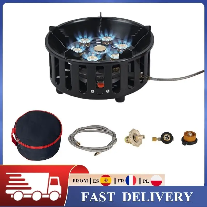 Estufa portátil para acampar, quemador de gas turístico de alta potencia y fuego fuerte   Estufa de Gas de Acero Inoxidable de 7 Quemadores con Encendido Electrónico para Picnic al Aire Libre