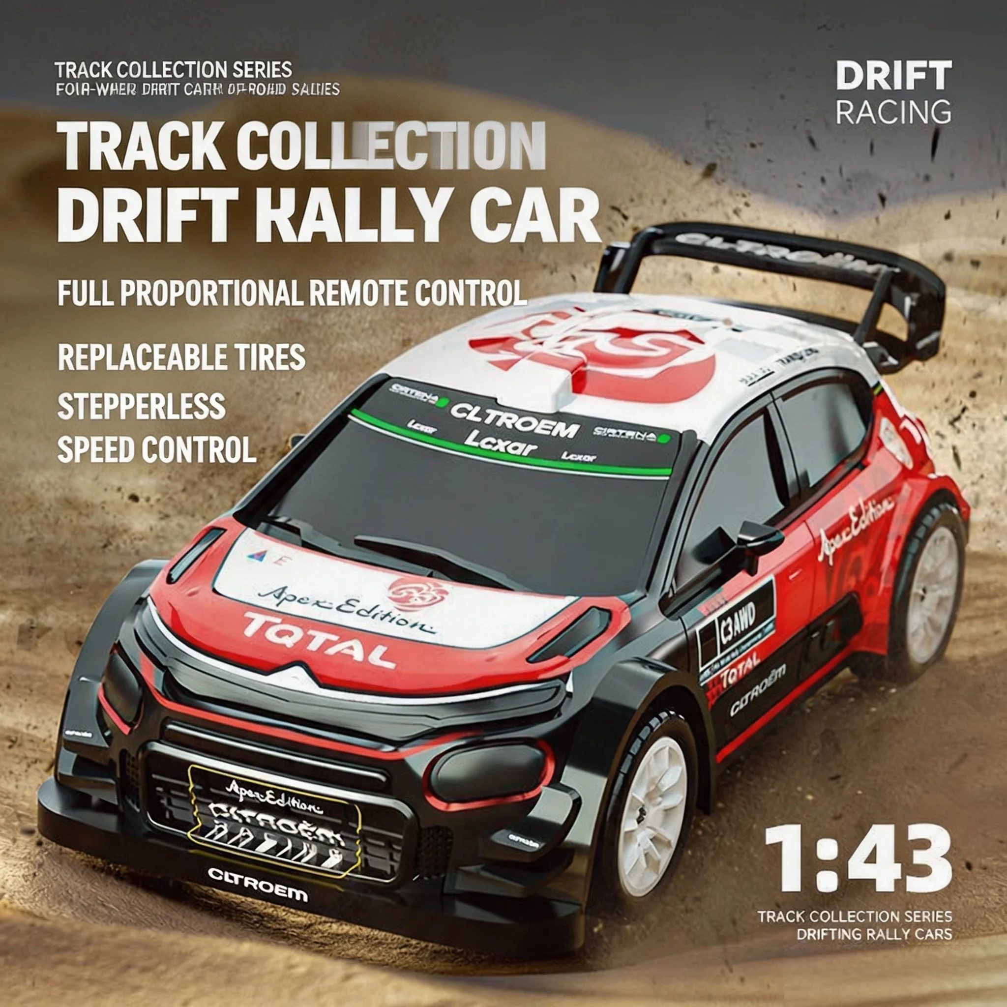 1/43 RC Rally Car, Professional Drift Racing Model with Alloy Body, Mini Hobby Gift for Boys