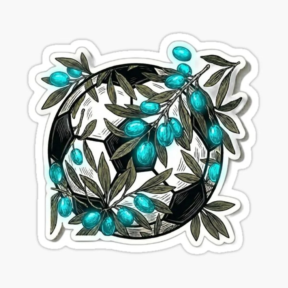Retro 90s Football Olive Tree Branch Blue Soccer 2026 Aesthetic Sticker for Laptop Decor Bedroom Car Cute Cartoon Art Fashionabl