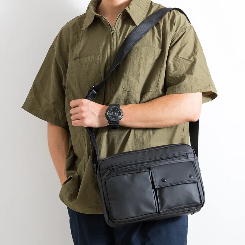 Waterproof Oxford fabric workwear men's single-shoulder bag, horizontal square multi-pocket large capacity crossbody backpack