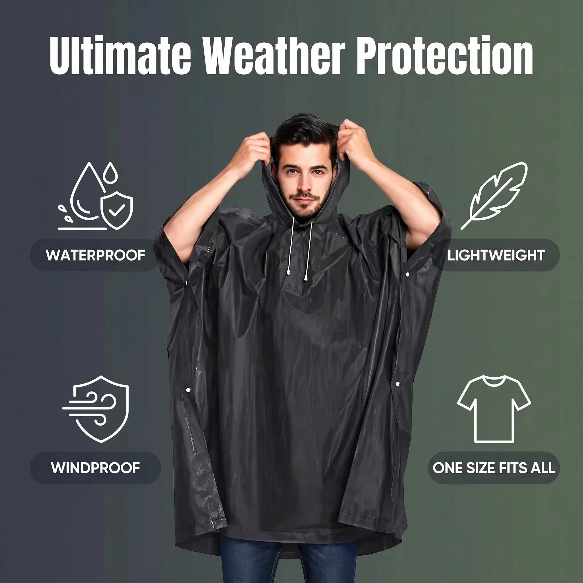 Outdoor 3 in 1 Tactical Rain Poncho Waterproof Hooded Raincoat Emergency Shelter Ground Mat for Motorcycle Riding Camping Hiking