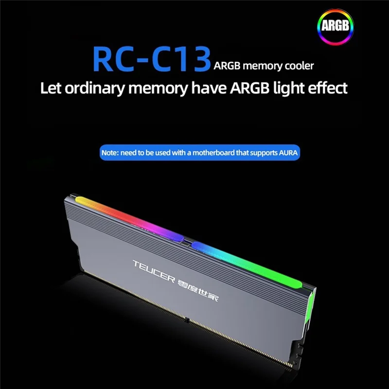 

Жилет охлаждения памяти TEUCER RC-C13 RGB 256-цветный радиатор оперативной памяти Высокая производительность для ПК-игр DDR2 DDR3 DDR4 Кулер памяти