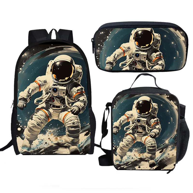 الكرتون شعبية الجدة مضحك رائد الفضاء 3D طباعة 3 قطعة/المجموعة طالب الحقائب المدرسية كمبيوتر محمول Daypack حقيبة الظهر حقيبة الغداء مقلمة #3