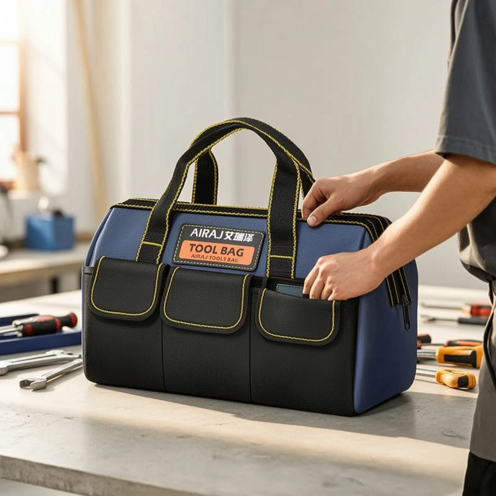 Canvas Tool Bag Heavy-Duty Tool Bag with Pockets Long-Lasting Easy to Carry for Electricians, Job Sites, Workshops