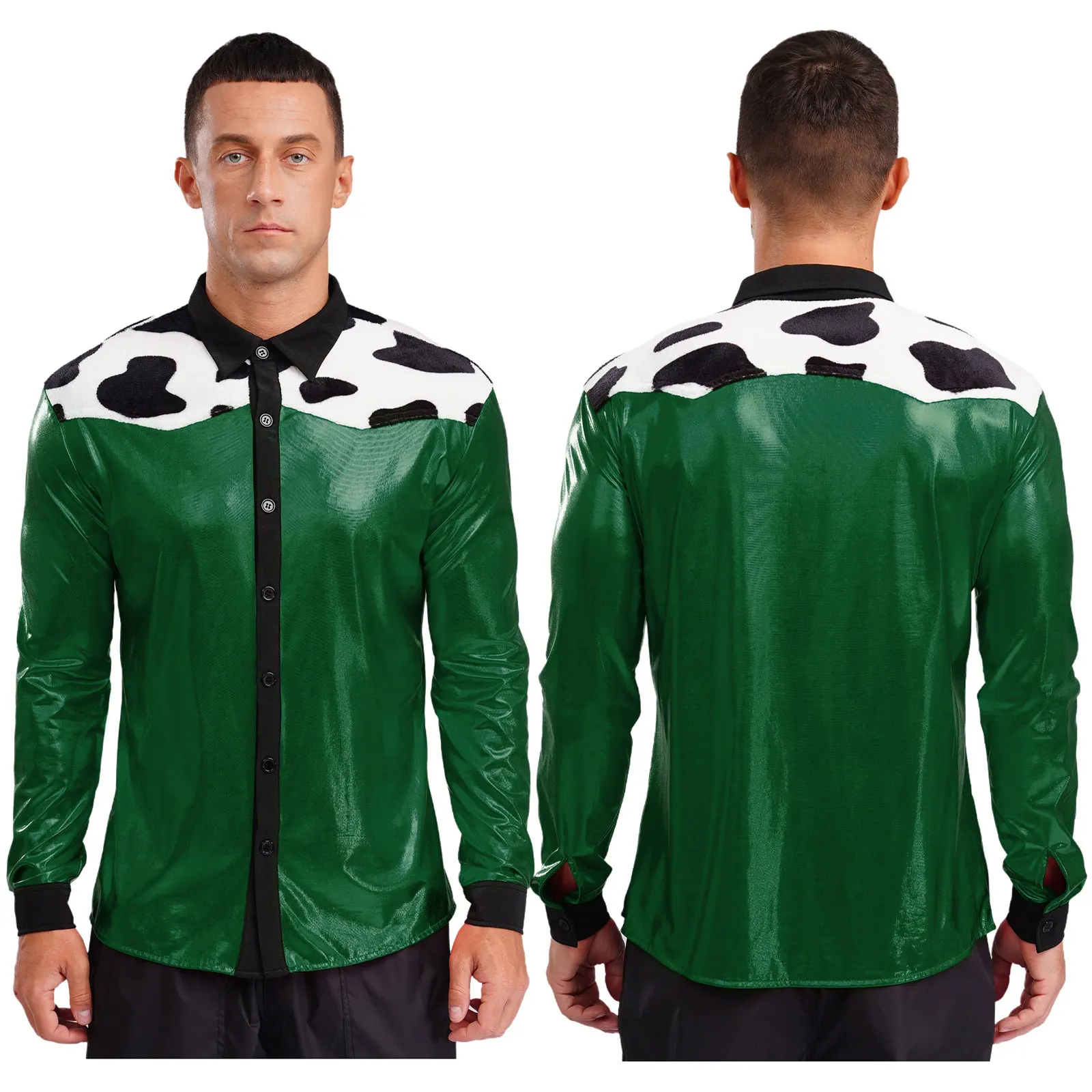

Men's Fashion Cow Print Shirt Tops Long Sleeve Cowboy Hippie Stage Performance Tops for Halloween Carnival Cowboy Hippie Shirts