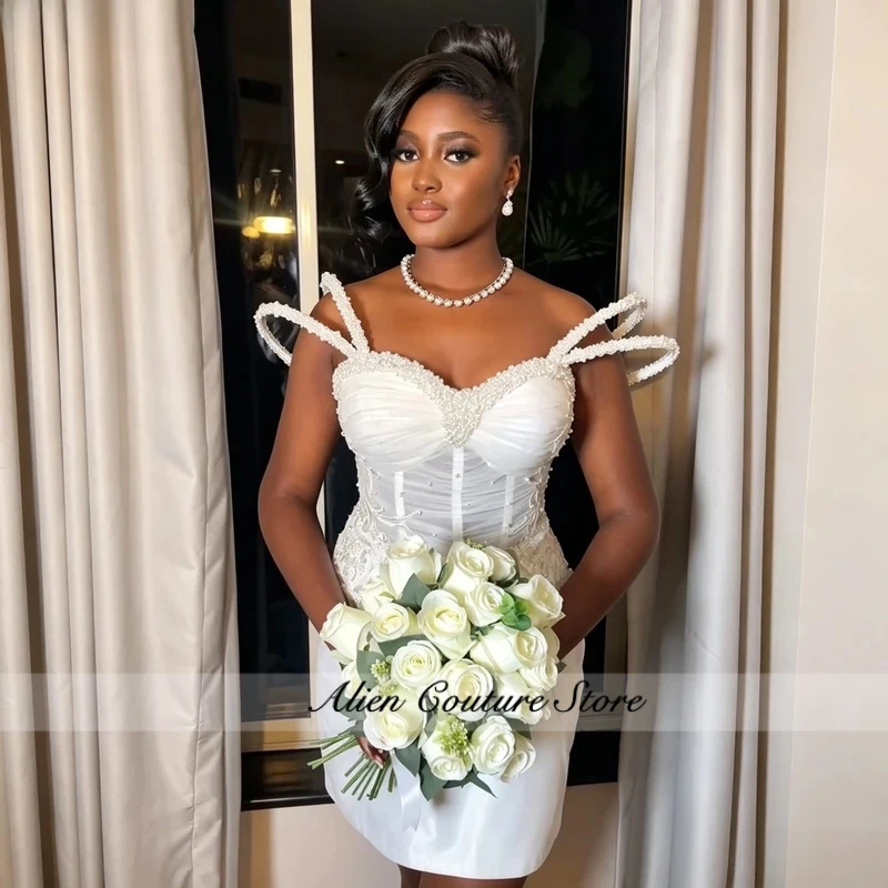2026 New Wedding Dresses for Bride Sweetheart Corset Satin Short Straight Pearls Bridal Shower Reception Dress Customized
