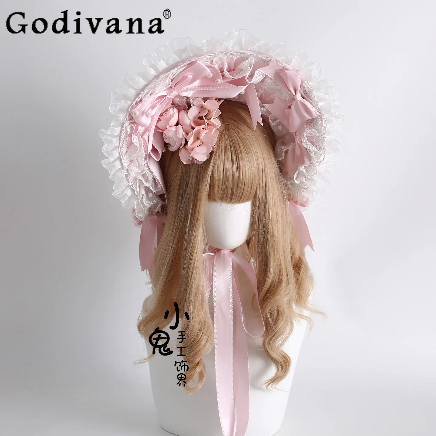 

Original Girl's Princess Sweet Tea Party Lolita Pink BNT Hairband Hair Accessories for Women Cute Bow Lace Flower Wedding BNT
